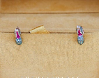 New Colourful Delicate Kingfisher Earrings Buckle Sterling Silver s925 Earrings Earrings