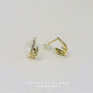 925 Sterling Silver Vintage Circle Earrings with Gold Zircon Stone, Women&#39;s Jewelry