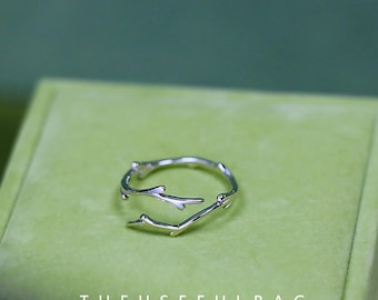 S925 sterlingzilveren ring met tak, minimalistische band voor dames, eenvoudig en elegant ontwerp