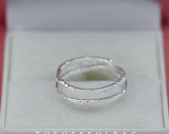 Irregular Pleated Textured Line Wrap Spring Opening S925 Sterling Silver Ring