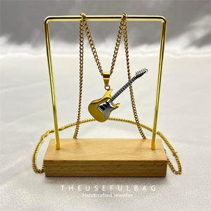 Titanium Steel Guitar Pendant Necklace for Men - Unique Musical Instrument Jewelry