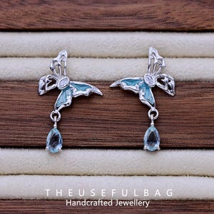 S925 sterling silver hollow butterfly earrings fashion enamel studs