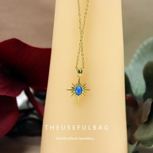 Fire Opal Starburst Necklace, White and Blue Opal Star Pendant Necklace, Crystal Star Necklace, Birthstone