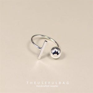 925 Sterling Silver Geometric Irregular Sphere Adjustable Ring