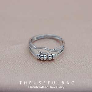 Fidget Spinner-ring i 925 sterlingsilver med pärlor, justerbar lyckoring för kvinnor