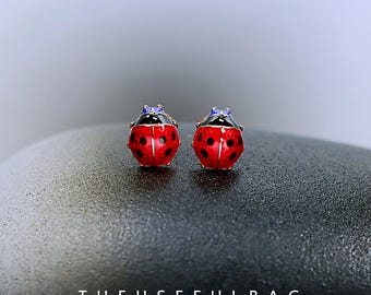 925 sterlingzilveren oorbellen lieveheersbeestje, kleurrijke emaille insectensieraden