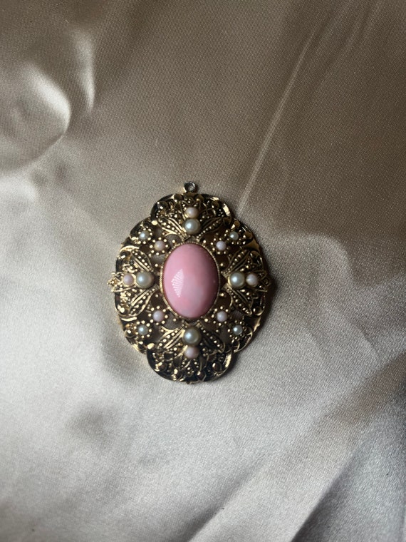Vintage Avon Signed Pink Stone Pendant