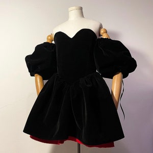 Gothic Lolita Black Velvet Red Dress with Balloon Sleeves image 1