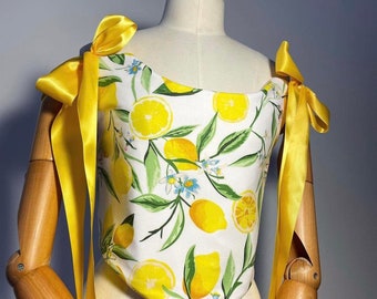 Lemon Corset, Reworked Corset, Upcycled corset, Vintage corset, Portofino Corset