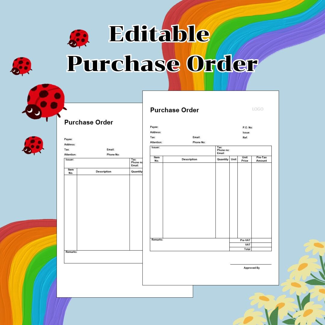 Editable Purchase Order Template: Printable DOCX & PDF Files - Etsy ...