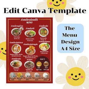 Plantilla de Canva editable Lista de menú Plantilla de menú de restaurante Diseño de menú de bistró moderno de estilo chino Diseño de menú Plantilla de menú personalizable