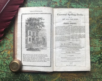 Seltenes Historisches Buch, Antiquarisches Buch, The Universal Spelling Book, 1819, Englische Literatur, Antike Lederbücher