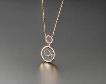 Sterling Silver Circle Pendant Necklace: CZ Diamond Charm, Gift For Mom