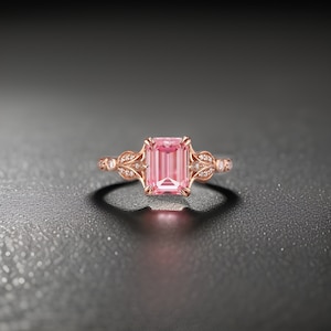 925 sterling silver, diamond ring, pink sapphire ring, emerald cut engagement rings, vintage sapphire ring