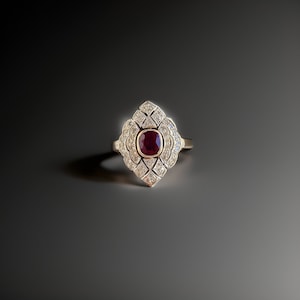 925 Sterling Silver Ruby & diamonds Ring, Vintage Ruby Statement Engagement Ring, July Birthstone Ring