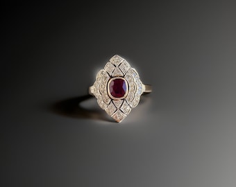Sterling Silver Ruby Ring: Vintage Cushion Cut Engagement Ring