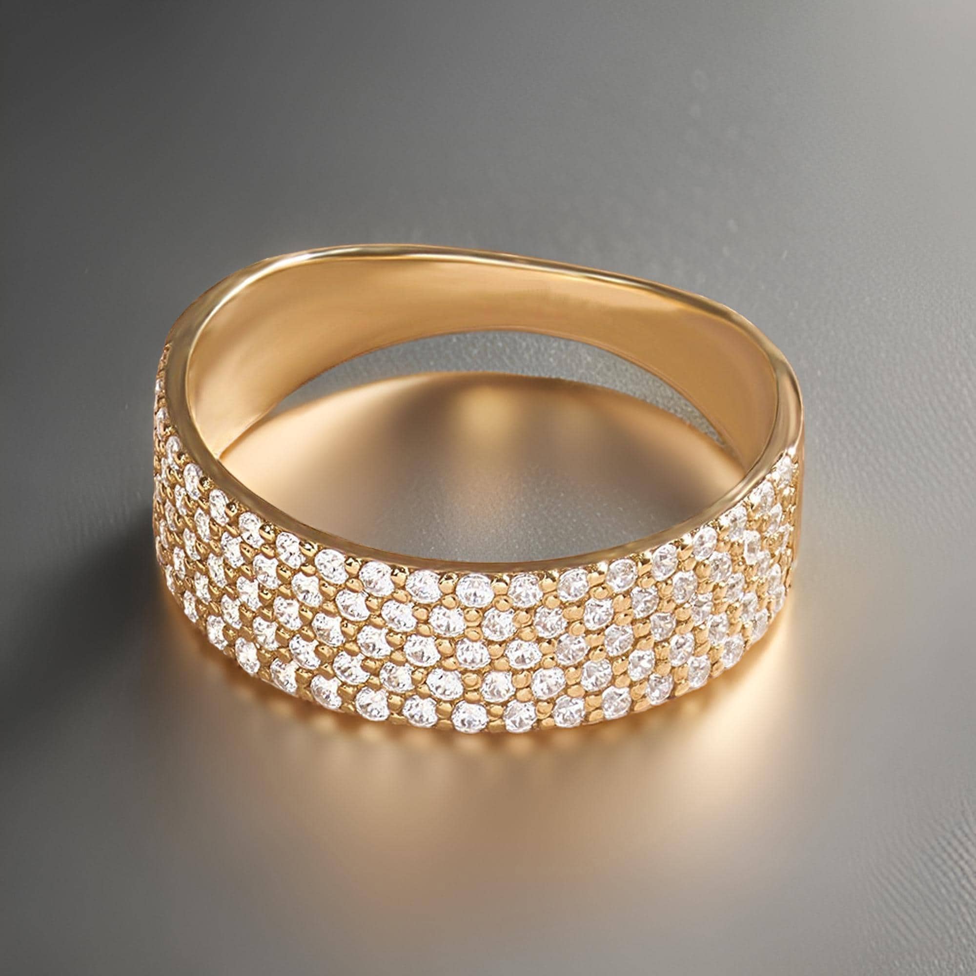 925 Sterling Silver Ring, Thick Pave Wedding Band, 18k Solid Gold Half Eternity Ring, Micro Pave Anniversary Ring, Statement Bridal Band