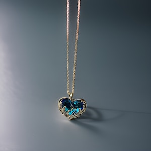 sterling silver blue gemstone heart locket necklace, charm necklace, CZ diamond swan pendant, mother&#39;s day gifts, Gift For Mom