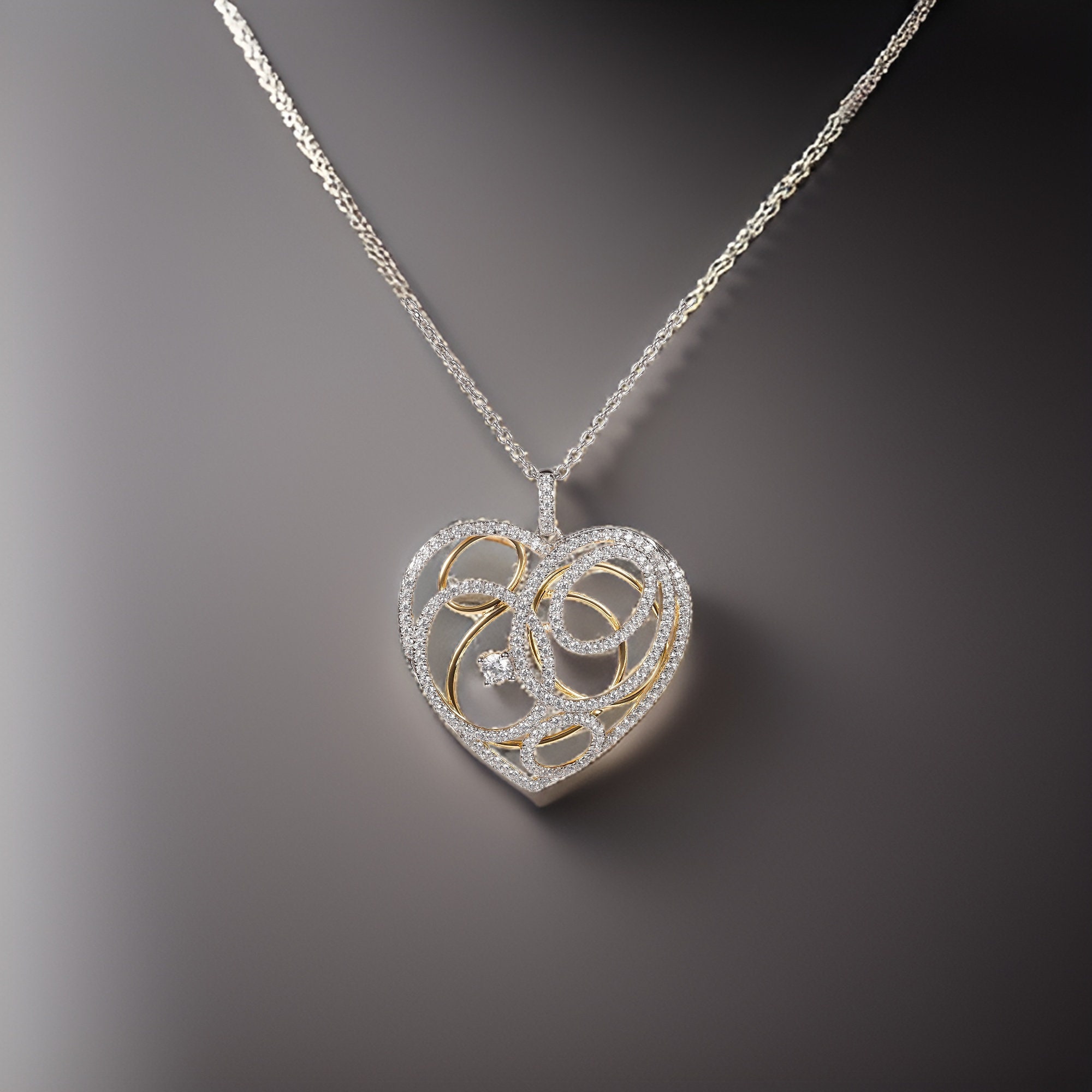 sterling silver CZ diamond necklace, Dainty charm necklace, CZ diamonds heart necklace, mother's day gifts, Gift For Mom