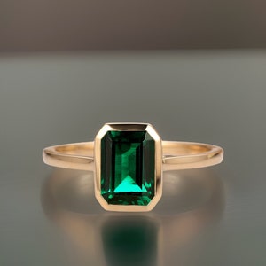 14k Solid Gold Emerald Engagement Ring, Emerald Cut Emerald Ring, Sterling Silver Solitaire Emerald, May Birthstone Ring