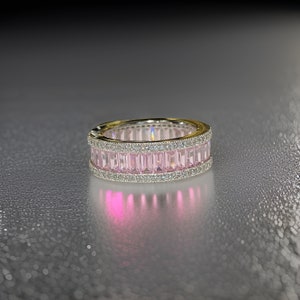 Sterling Silver Pink Sapphire Eternity Band: Baguette Cut Stacking Ring