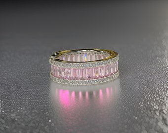 pink sapphire & diamond eternity wedding band, black friday, thanks giving, cyber Monday, 925 sterling silver ring, anniversary gift for her