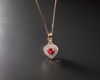 sterling silver, charm necklace, diamond necklace, necklace and charms, ruby necklace, heart necklace, diamond heart necklace, pear cut ruby
