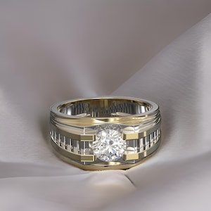 Men&#39;s Round Cut Solitaire Diamond Engagement Ring- Wedding Band for Men, Elegant Diamond Gents Ring, Classic Men&#39;s Ring