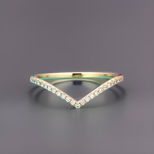 Sterling Silver Pave Diamond Stacking Ring: Curved Chevron Band