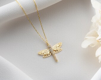 Sterling Silver Dragonfly Necklace: CZ Diamond Pendant, Elegant Charm