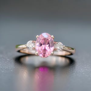 925 Sterling Silver Oval Cut Pink Sapphire Engagement Ring, Handmade September Birthstone Ring For Women