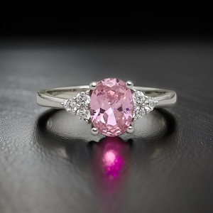 925 Sterling Silver Oval Cut Pink Sapphire & Diamond Accents Engagement Ring- Art Deco Wedding Ring