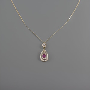 sterling silver ruby necklace, CZ diamond pendant, charm necklace, necklace and charms, ruby necklace, teardrop pendant, mother&#39;s day gifts