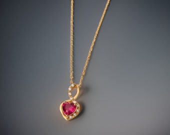 Silver Heart Cut Ruby Infinity Pendant Necklace with CZ Accents - Perfect Wedding/Christmas/Anniversary Gift for Your Beloved