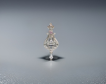 Sterling Silver Art Deco CZ Diamond Pendant Necklace, Vintage CZ Necklace, mother&#39;s day gifts, Gift For Mom, Art Deco CZ Charm Necklace