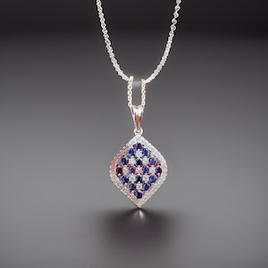Sterling Silver Sapphire Pendant Necklace: 2.50 Ct Blue & White Cluster Charm