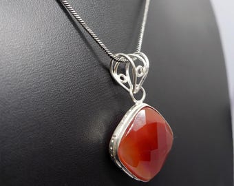 Vintage Karneol Anhänger- Handgemachte Edelstein Halskette, Vintage Silber Art