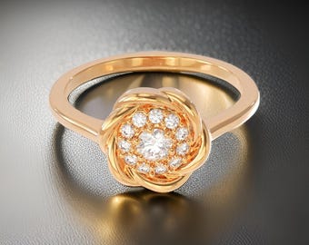 Sterling Silver Flower Engagement Ring: 18k Gold Diamond Statement Ring
