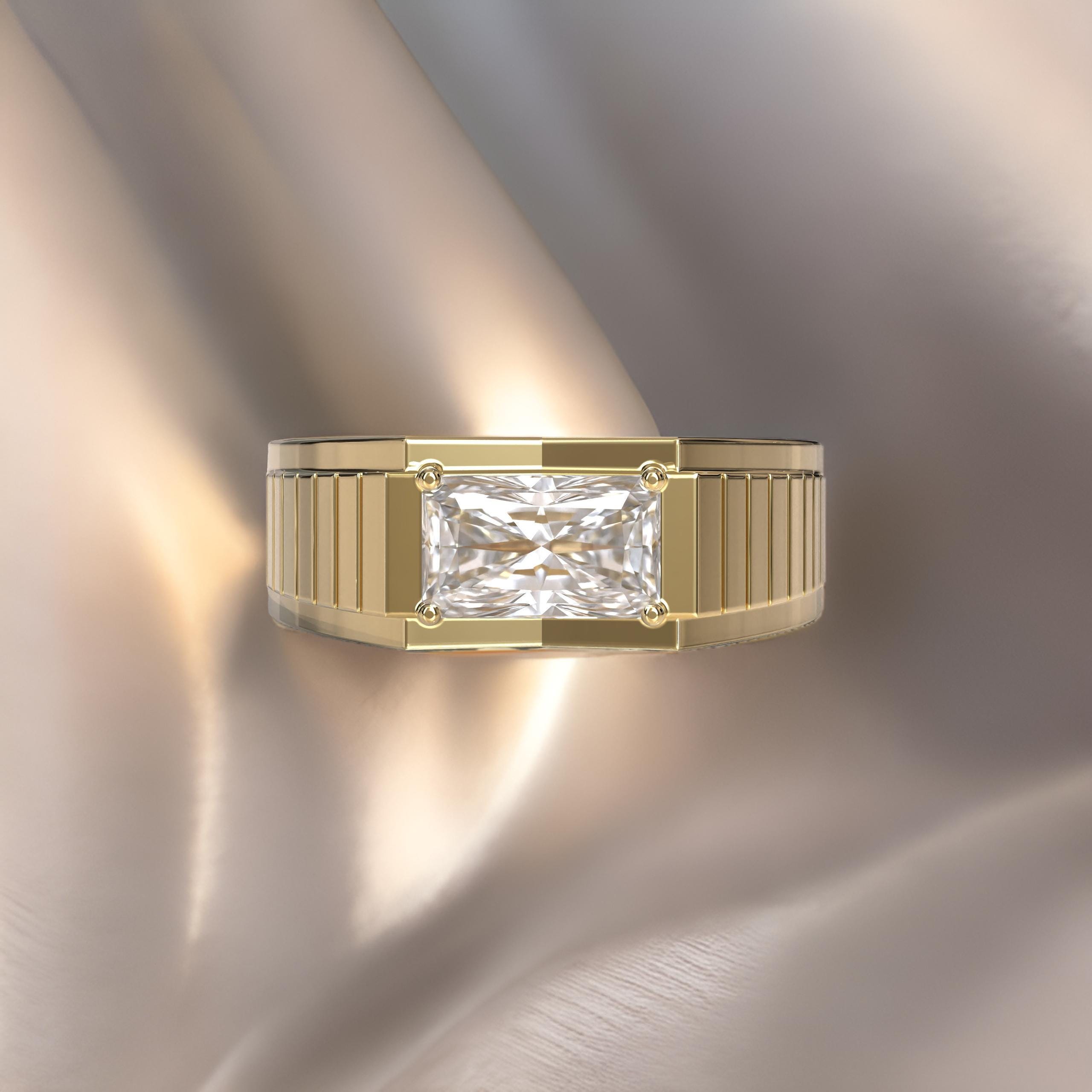 Men's Radiant Cut Diamond Ring, Elegant Wedding Band for Men, Silver Men's Diamond Ring, Classic Diamond Ring for Him