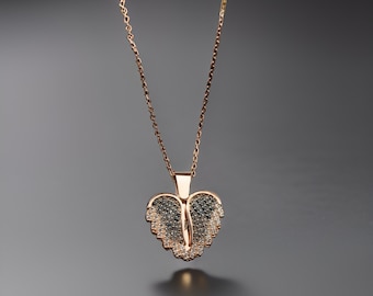 Sterling Silver Angel Wings Necklace: CZ Diamond Pendant