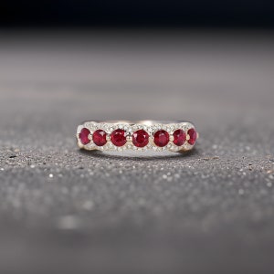 Ruby Diamond 925 Sterling Silver Ring - 18k Gold Stacking Band