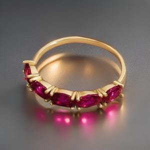 925 Sterling Silver Ring, 14k Solid Gold Ruby Stacking Band, Half Eternity Ruby Ring, July Birthstone Ring, Anniversary Gift