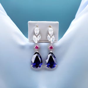Teardrop Blue Sapphire Earrings, Elegant Pear Cut Drop Earrings, Anniversary Gift for Women, mother's day gifts, Gift For Mom