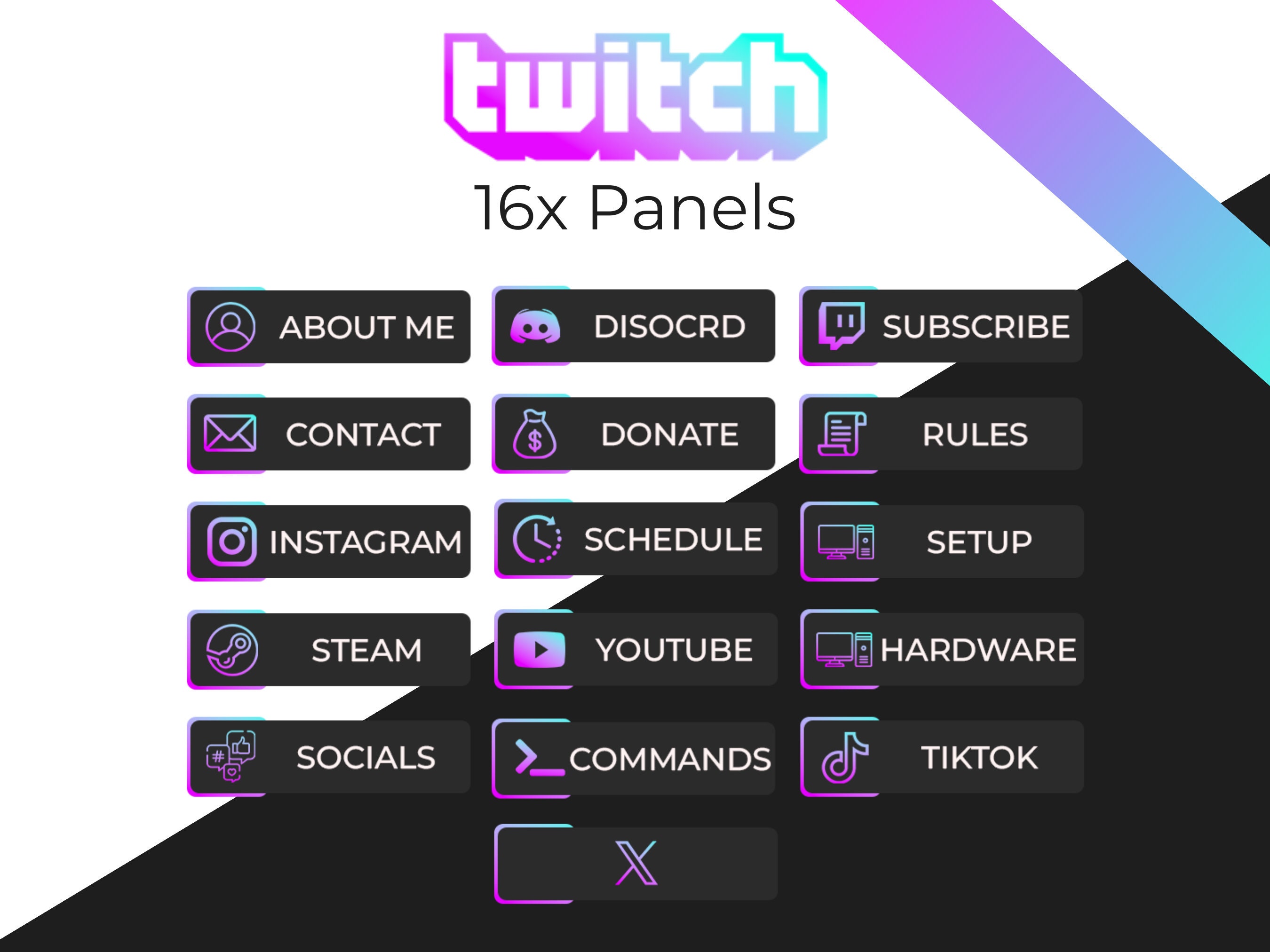 16x Minimalistic Cyan Violet Twitch Panels