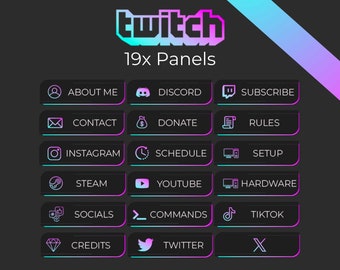 19x Minimalistic Twitch Panels Cyan Violet