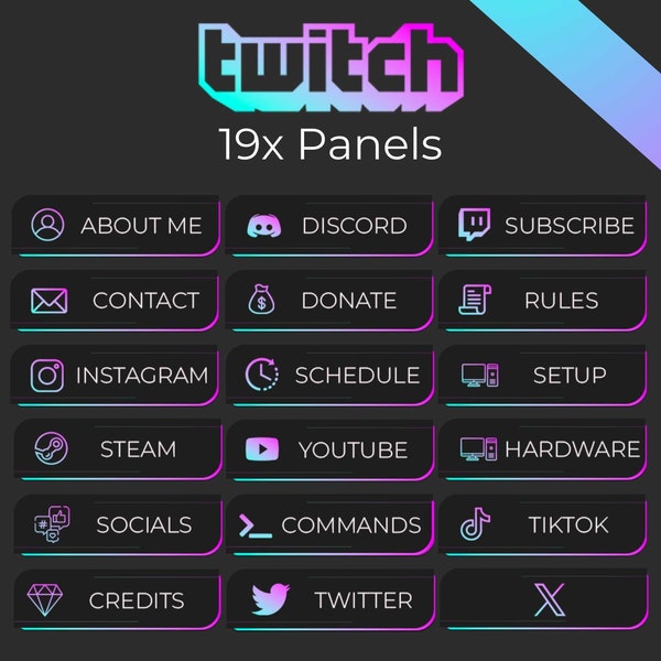 19x Minimalistic Twitch Panels Cyan Violet