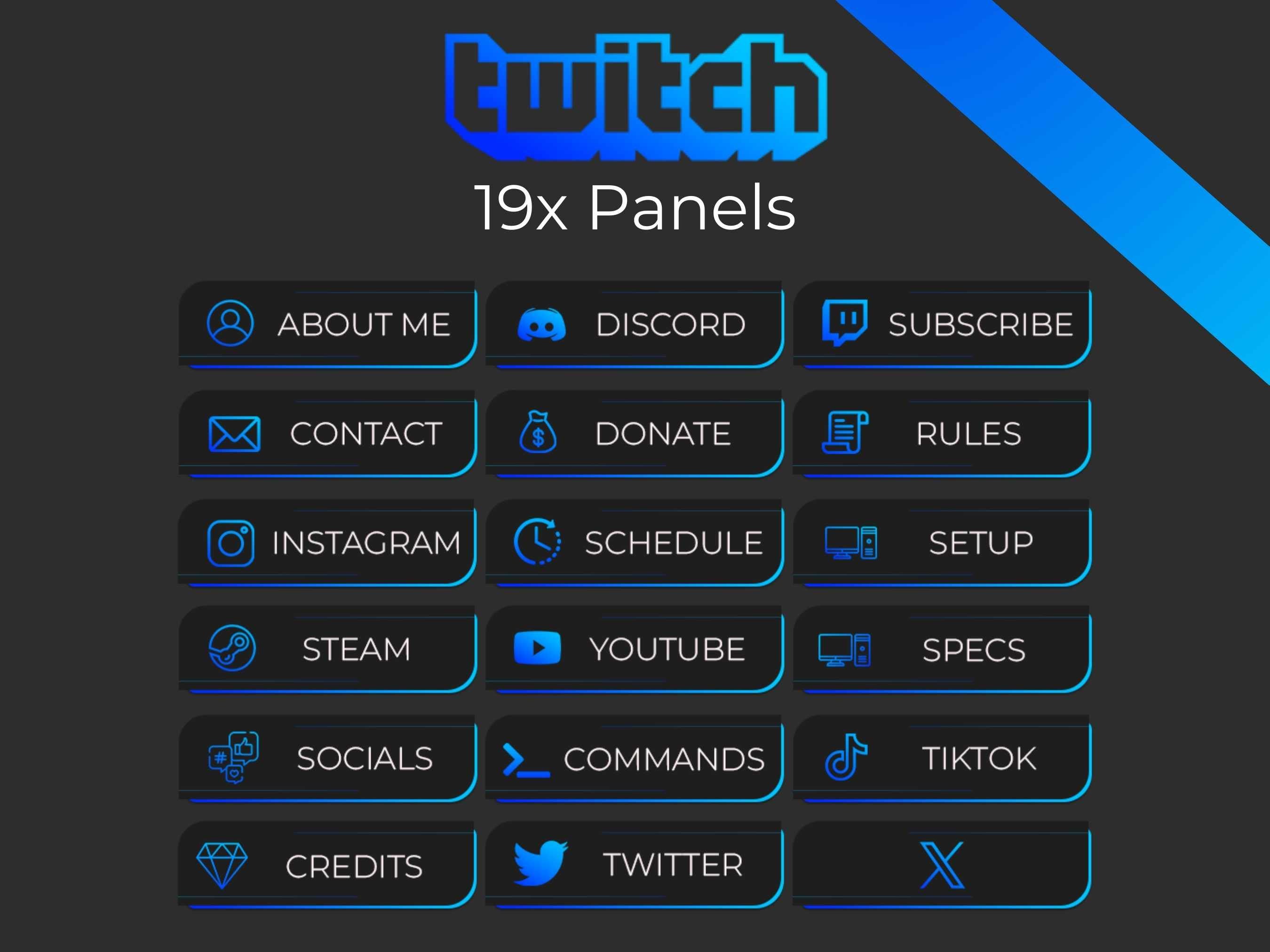 19x Minimalistic Blue Twitch Panels