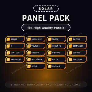 Twitch Panels | Yellow Orange Neon | 18x Instant Download PNG | Stream Overlay Kit