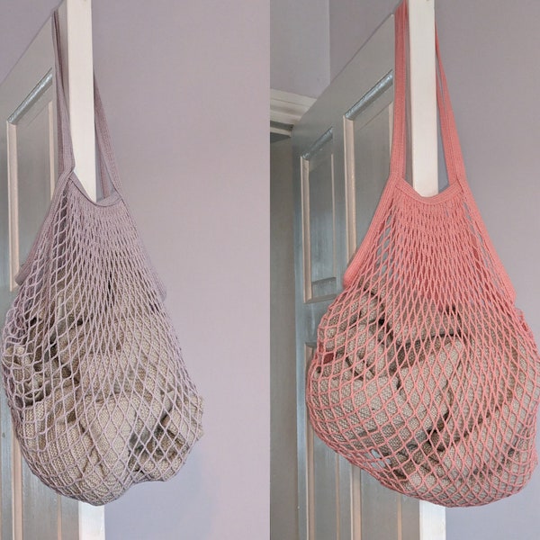 French Net Bag (Long strap) Pastel, Eco-friendly Bag, Sustainable, String Bag, Farmers Market Bag, Bag for Life, Compact Mesh Bag - NEW UK