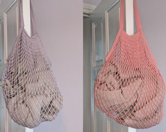 French Net Bag (Long strap) Pastel, Eco-friendly Bag, Sustainable, String Bag, Farmers Market Bag, Bag for Life, Compact Mesh Bag - NEW UK